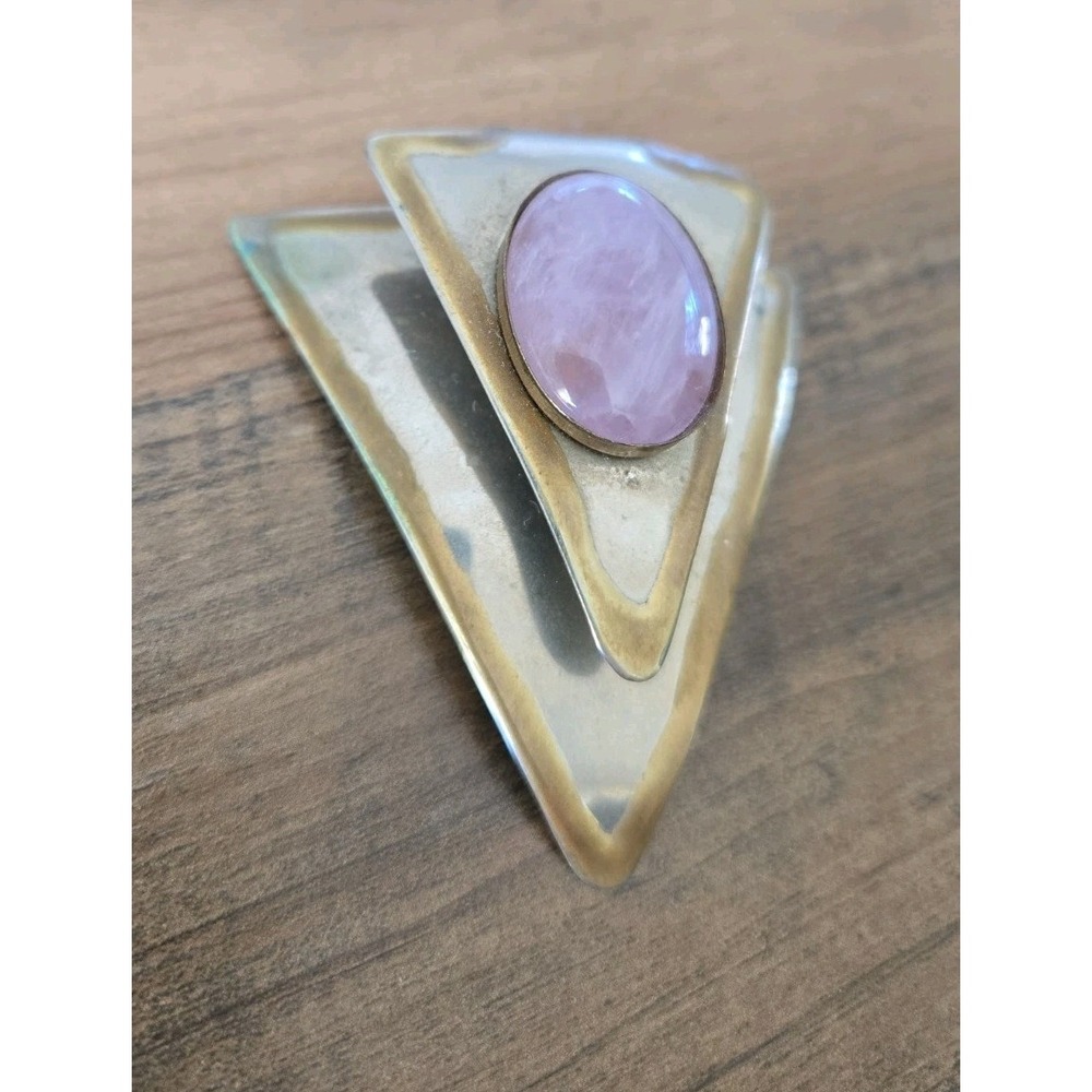 VTG Rose Quartz Cabachon Triangular Scarf Stay/Clip Collar Accent Estate Piece